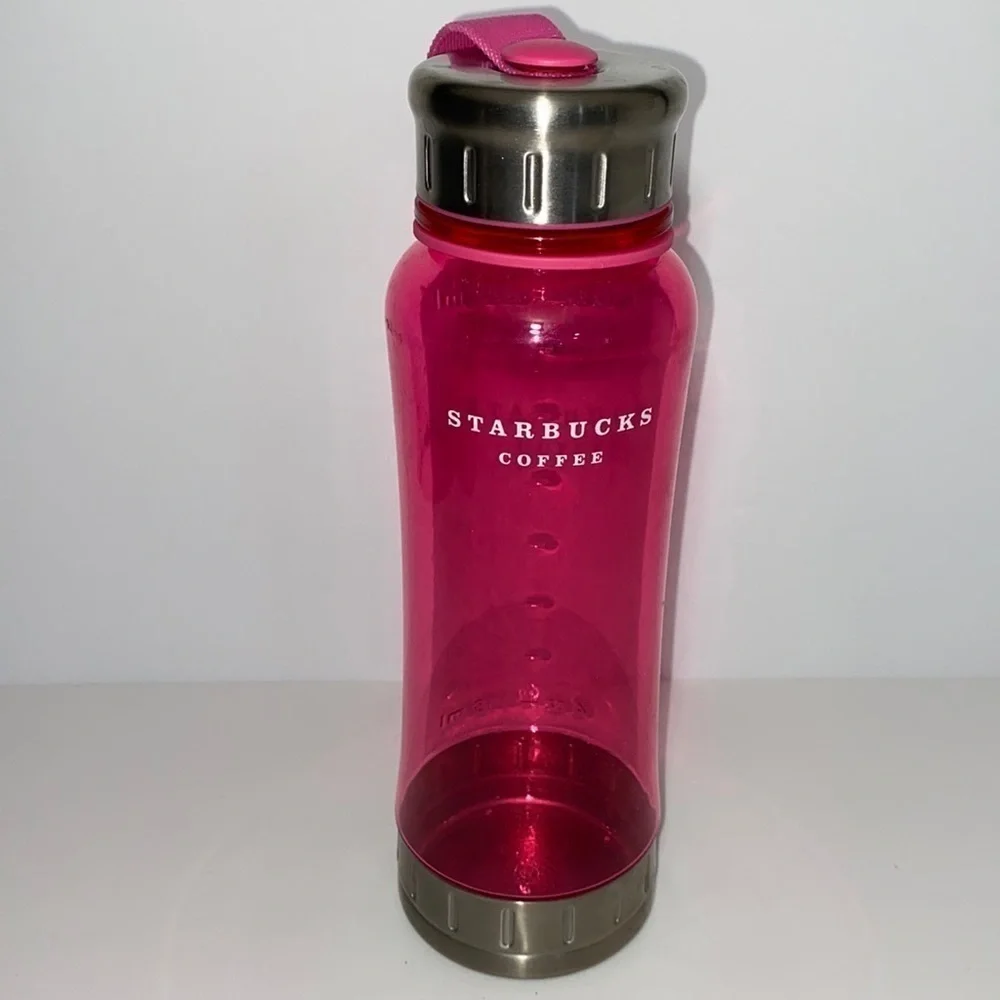 Starbucks pink tumbler screw top nylon strap 18 oz metal plastic preowned 2006